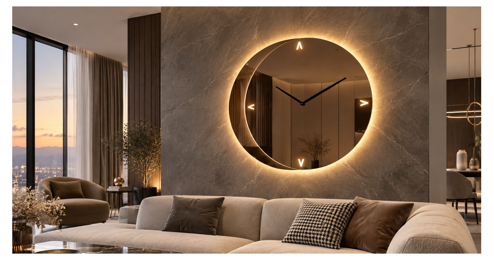 Eclissi – Horloge murale miroir ronde rétroéclairée