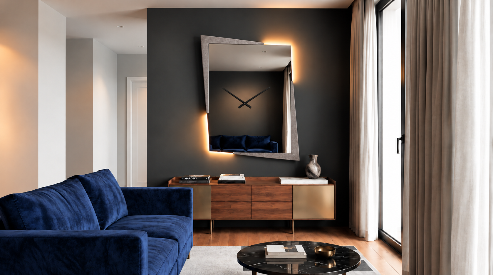 Giove Horloge – Horloge murale miroir rectangulaire LED