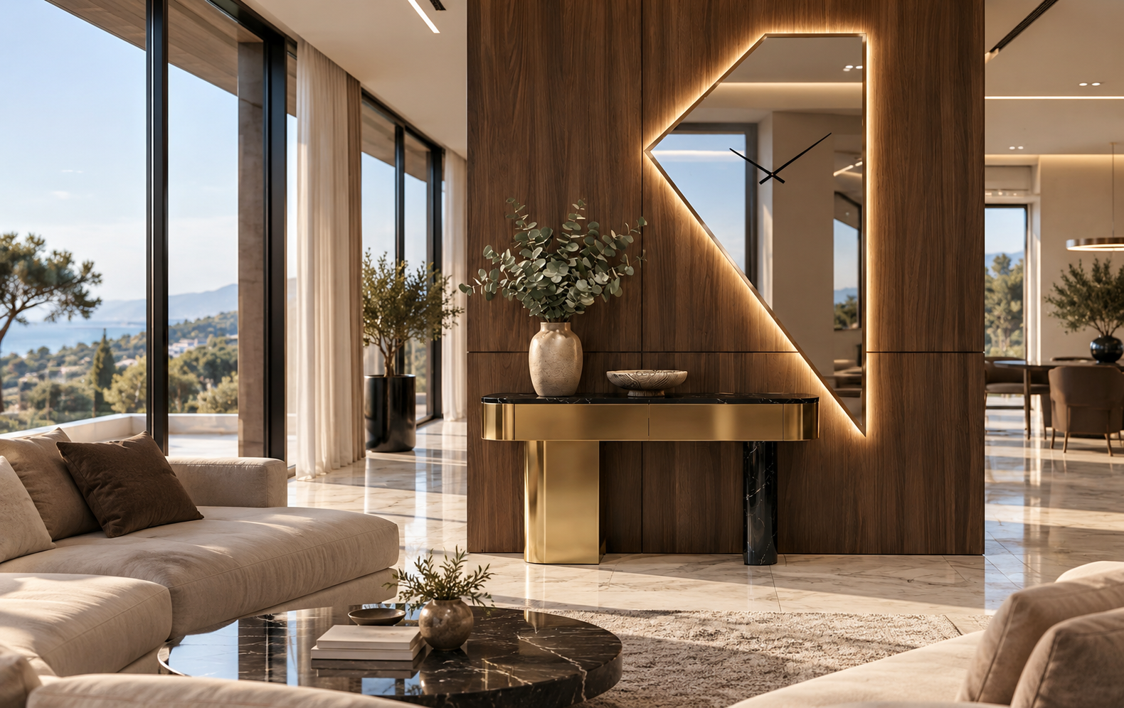 Luce Horloge – Horloge murale miroir géométrique LED