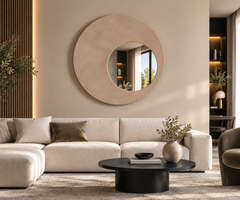 Genesi – Miroir mural circulaire avec revêtement en Alcantara