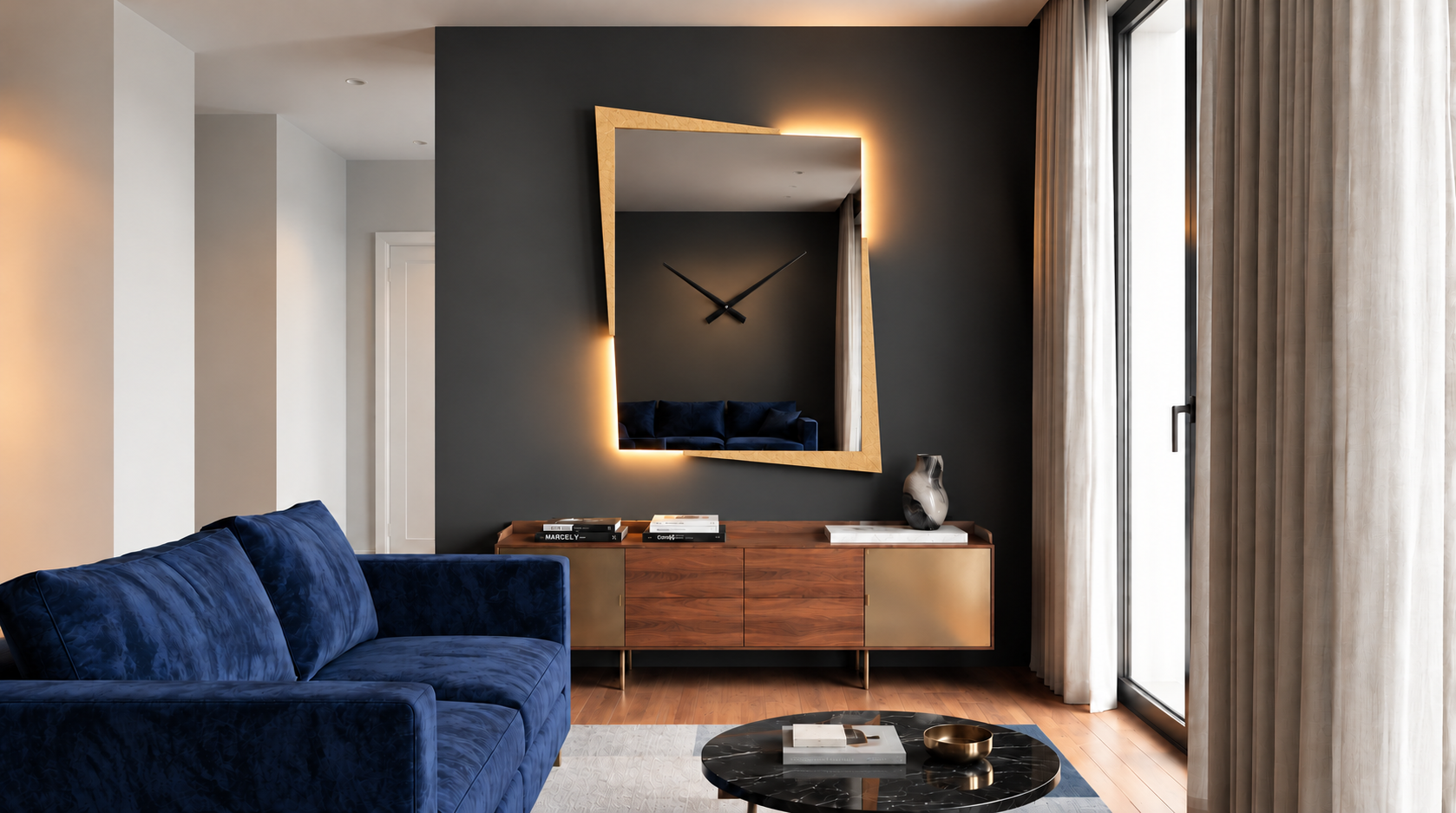 Giove Horloge – Horloge murale miroir rectangulaire LED