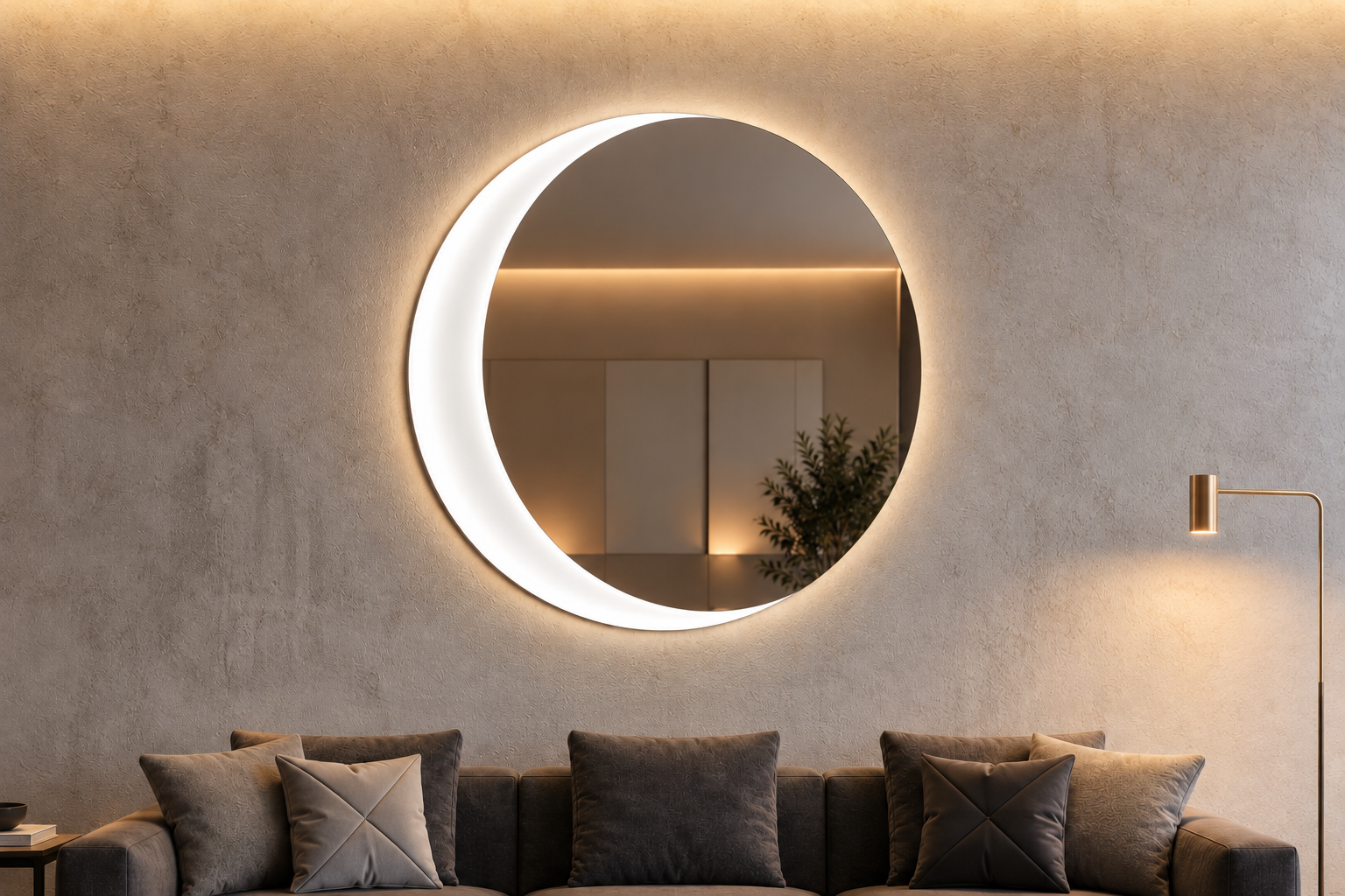 Luna – Miroir rond rétroéclairé demi-lune