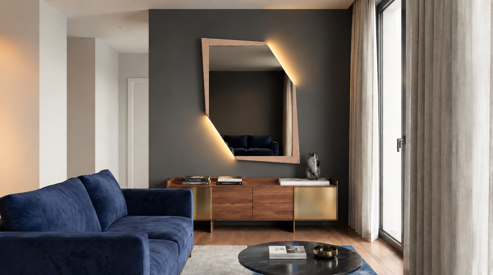 Cometa – Miroir décoratif asymétrique avec cadre