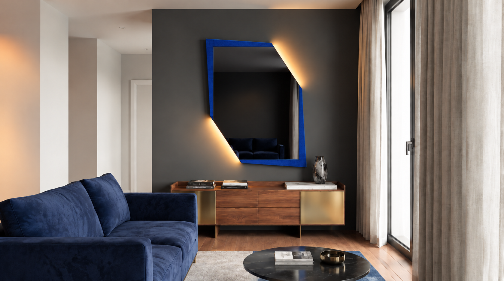 Cometa – Miroir décoratif asymétrique avec cadre