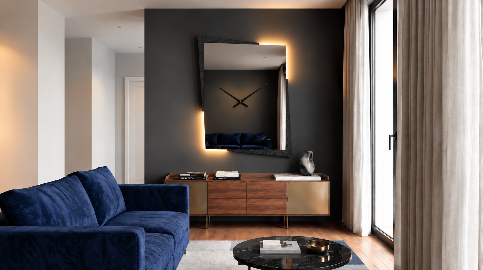 Giove Horloge – Horloge murale miroir rectangulaire LED