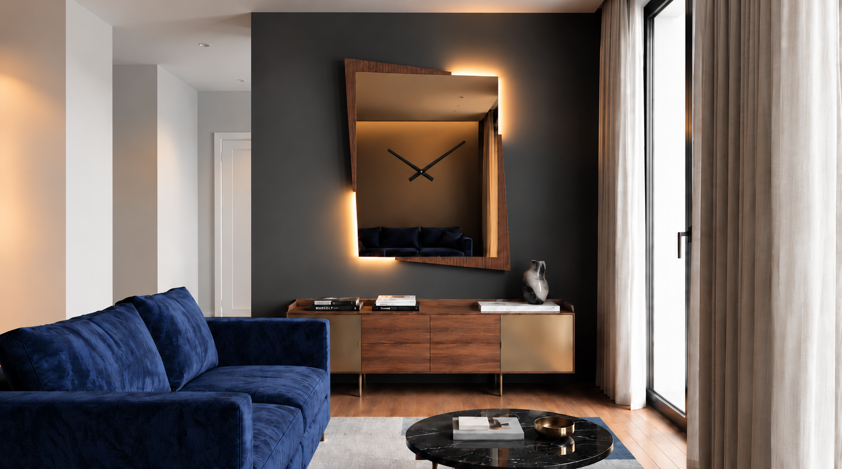 Giove Horloge – Horloge murale miroir rectangulaire LED