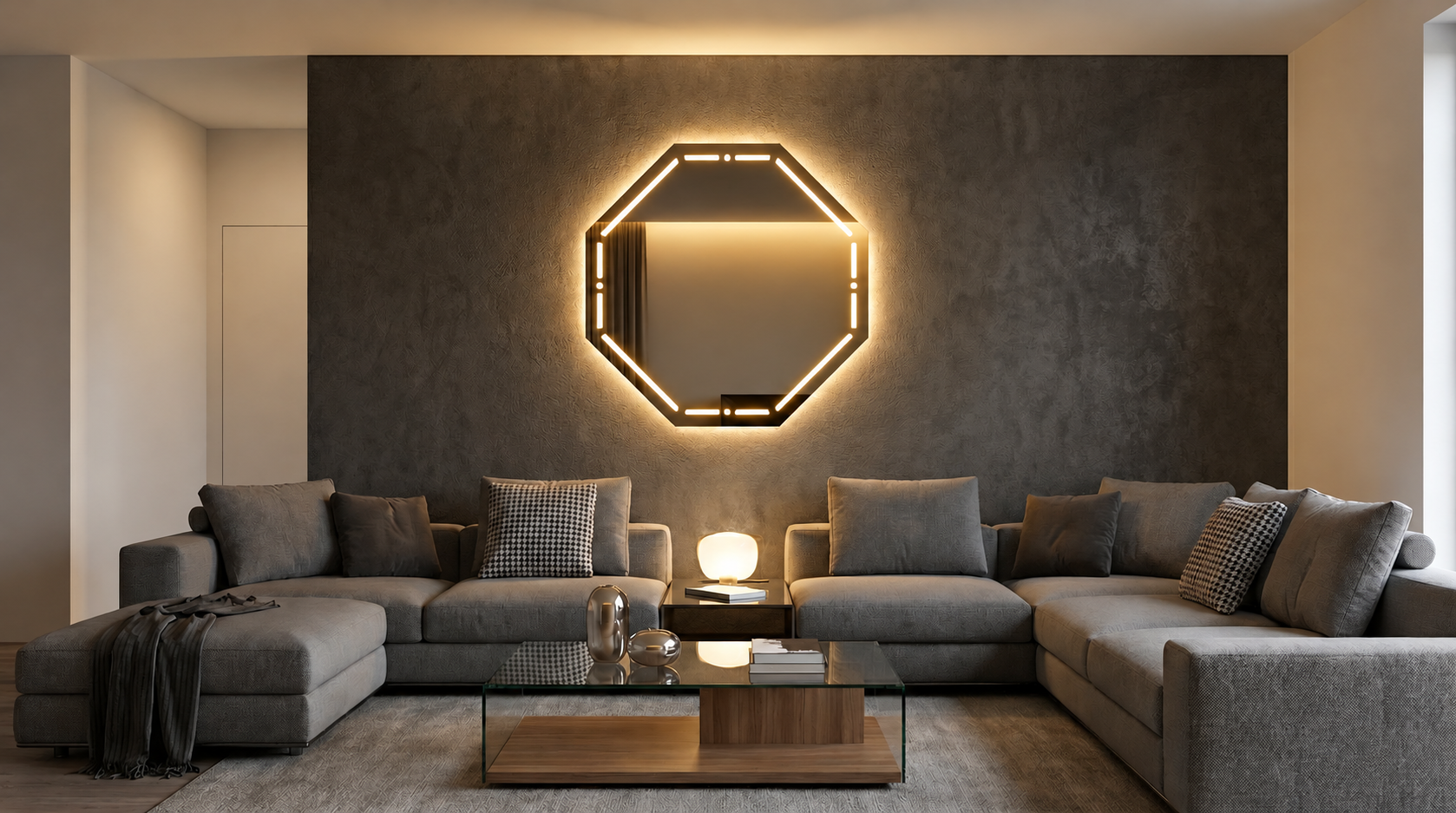 Aurora – Miroir octogonal rétroéclairé LED