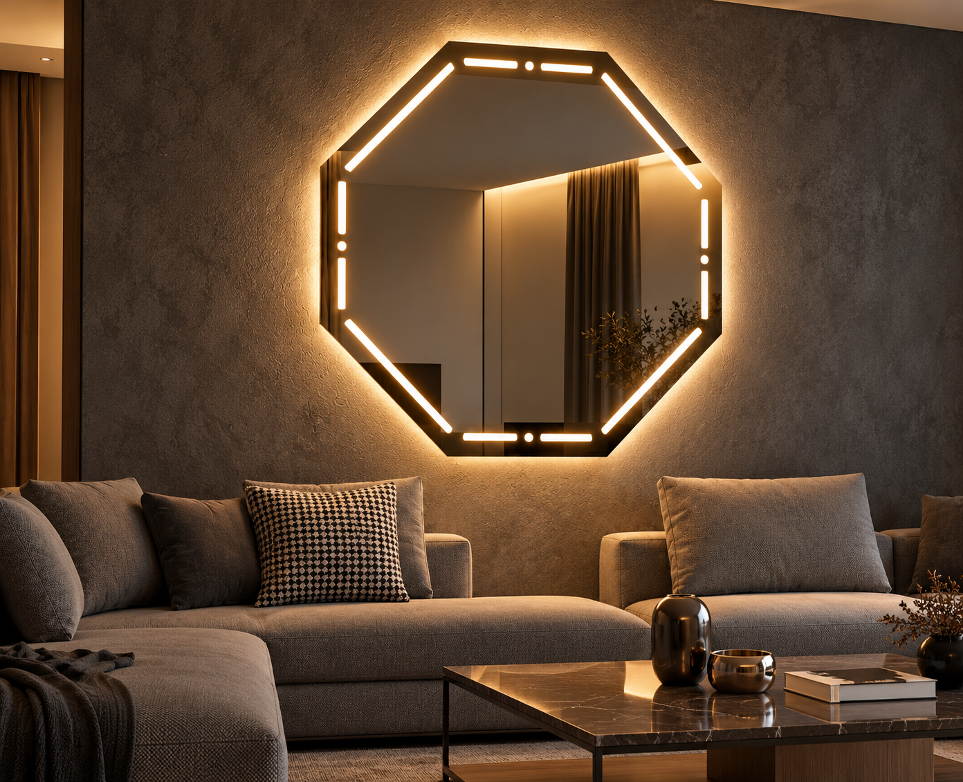 Aurora – Miroir octogonal rétroéclairé LED