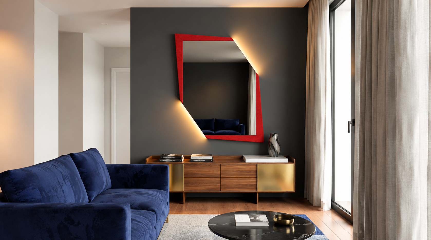 Cometa – Miroir décoratif asymétrique avec cadre