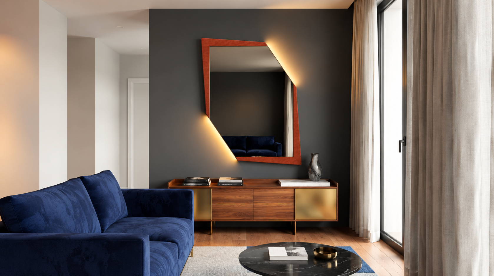 Cometa – Miroir décoratif asymétrique avec cadre