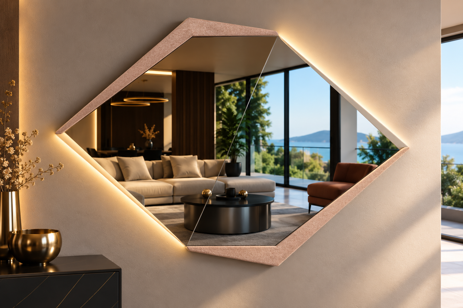 Ufo – Miroir hexagonal rétroéclairé LED