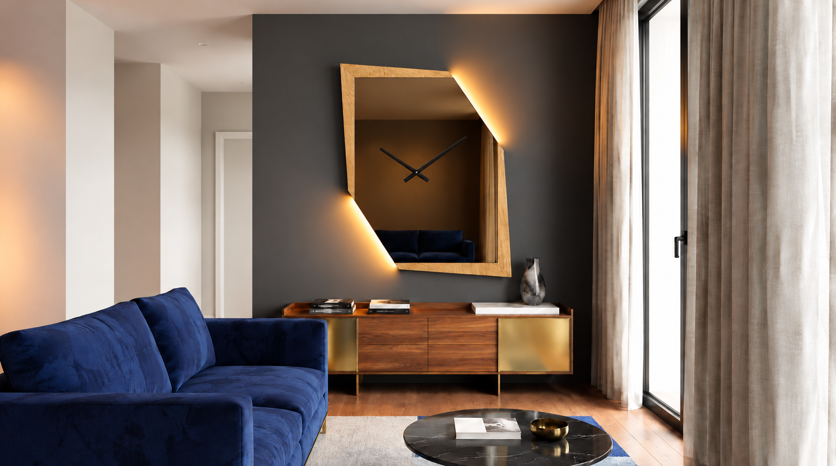 Cometa Horloge – Horloge murale miroir asymétrique
