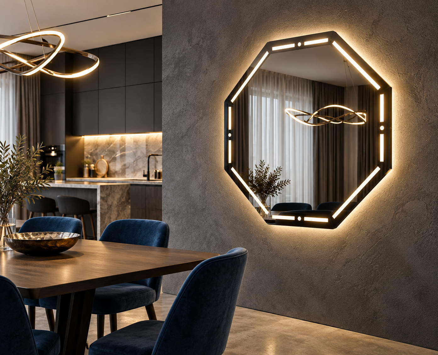 Aurora – Miroir octogonal rétroéclairé LED