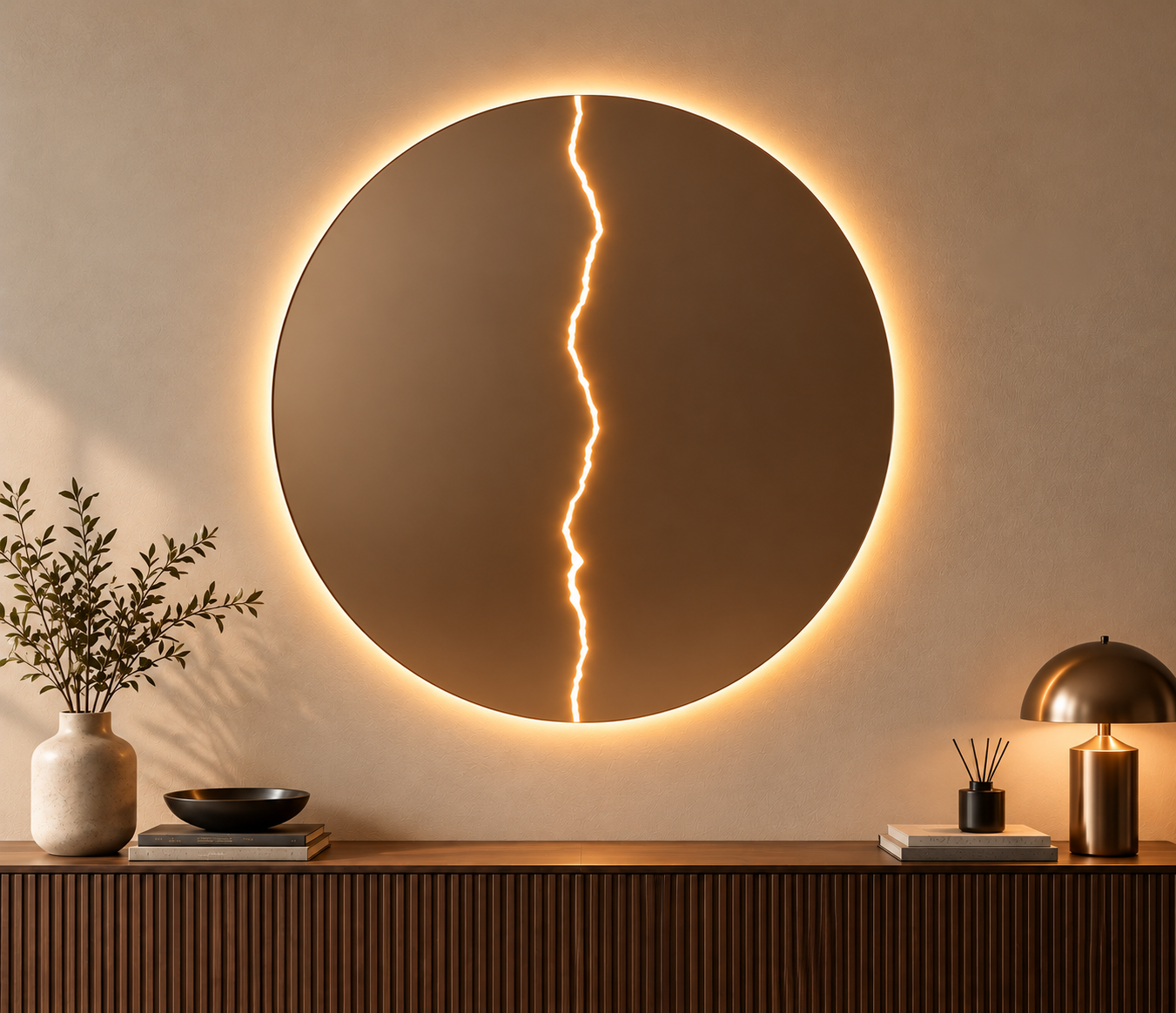 Fulmine Rotondo – Miroir rond design avec éclair LED
