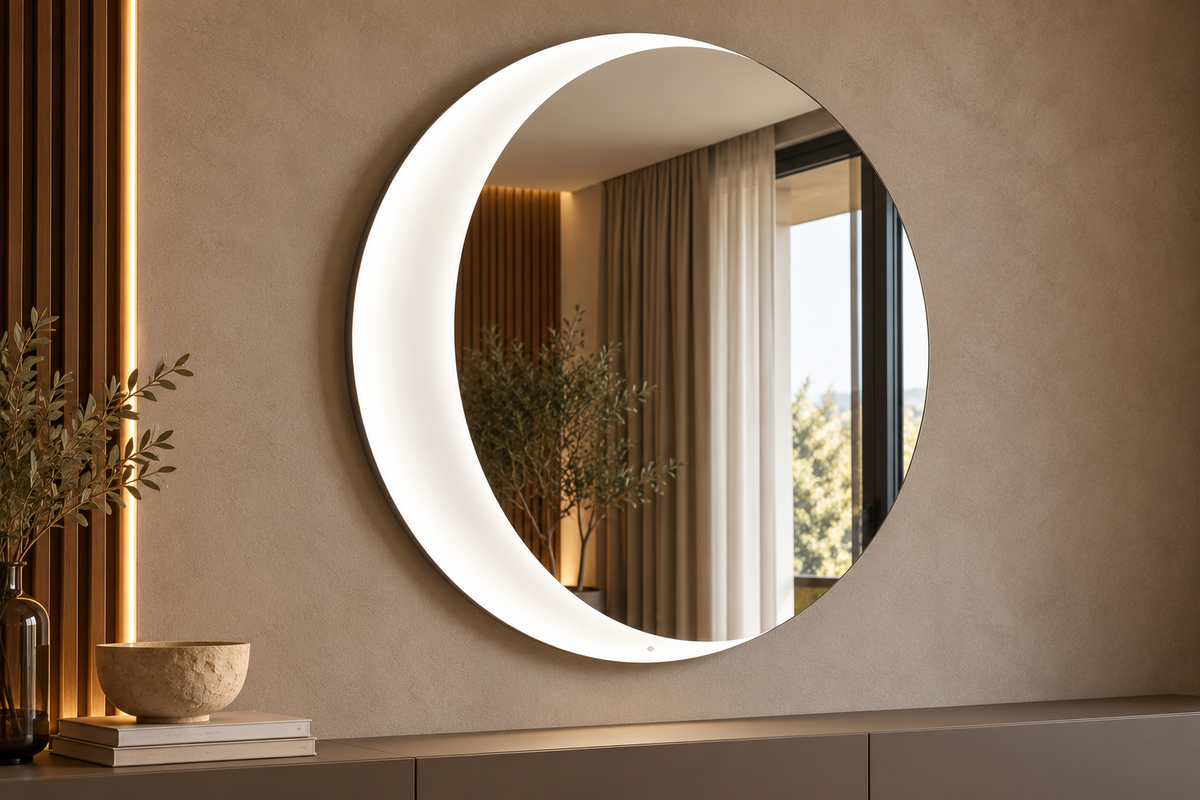 Luna – Miroir rond rétroéclairé demi-lune