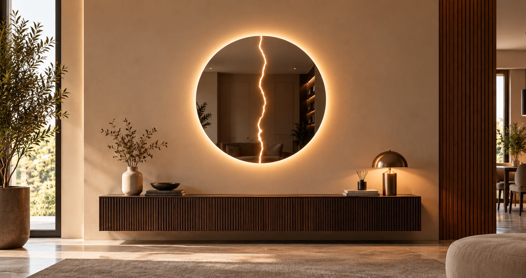 Fulmine Rotondo – Miroir rond design avec éclair LED