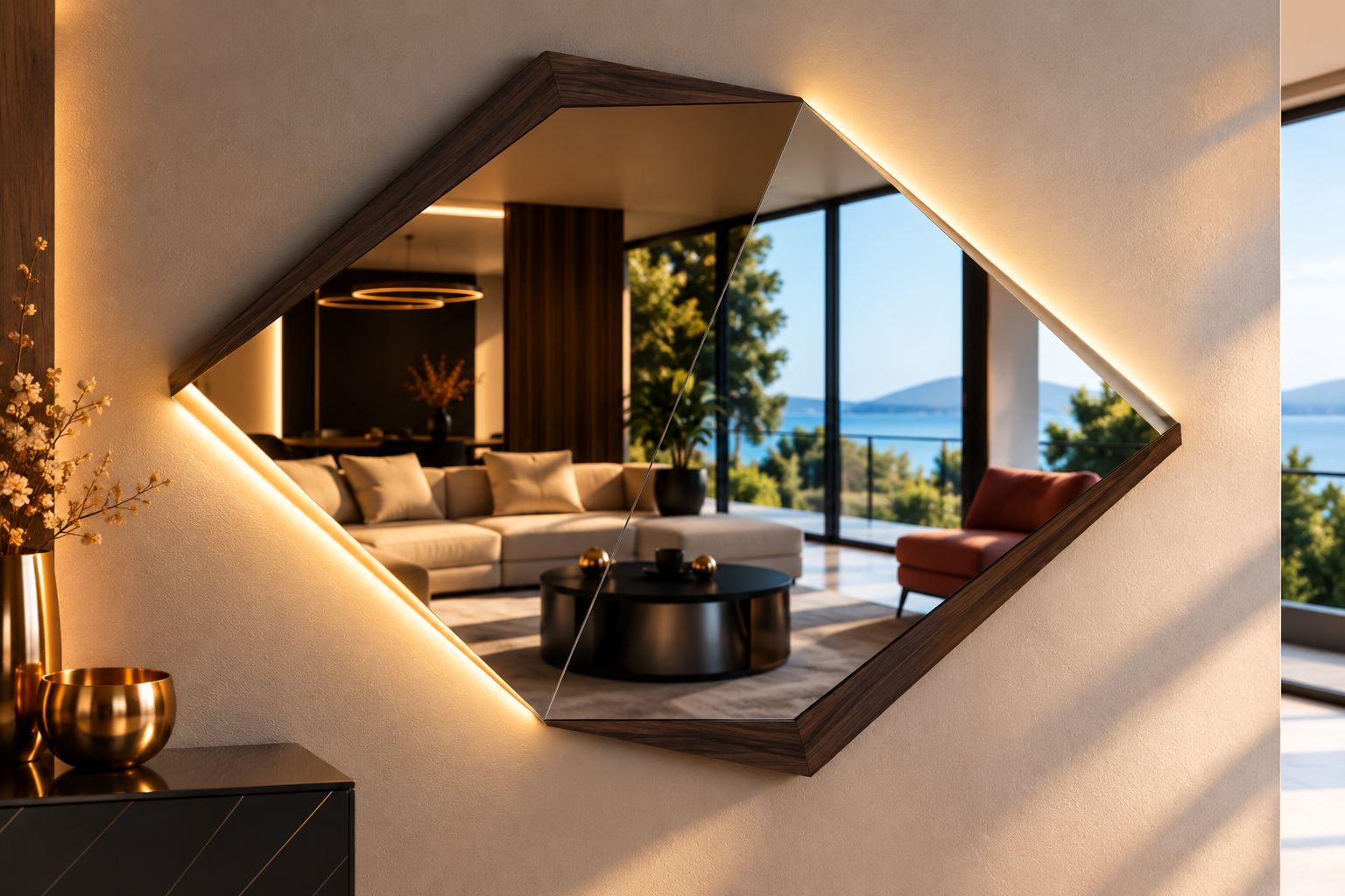 Ufo – Miroir hexagonal rétroéclairé LED