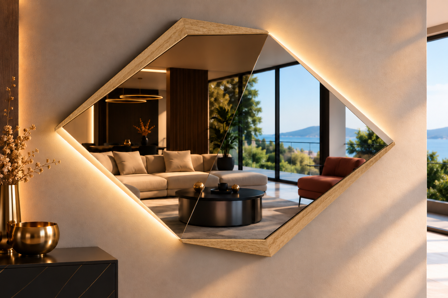Ufo – Miroir hexagonal rétroéclairé LED