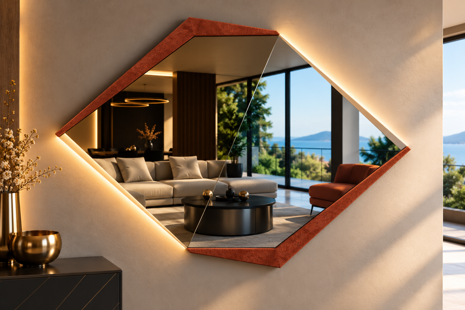 Ufo – Miroir hexagonal rétroéclairé LED