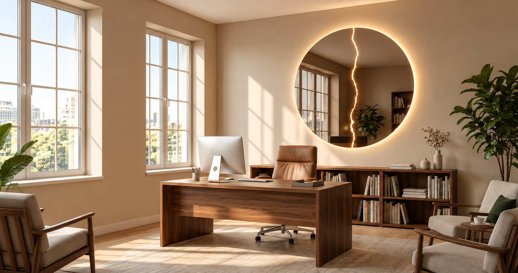 Fulmine Rotondo – Miroir rond design avec éclair LED