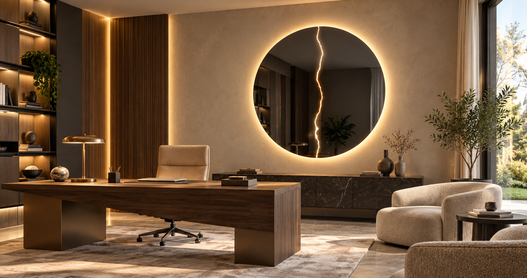 Fulmine Rotondo – Miroir rond design avec éclair LED