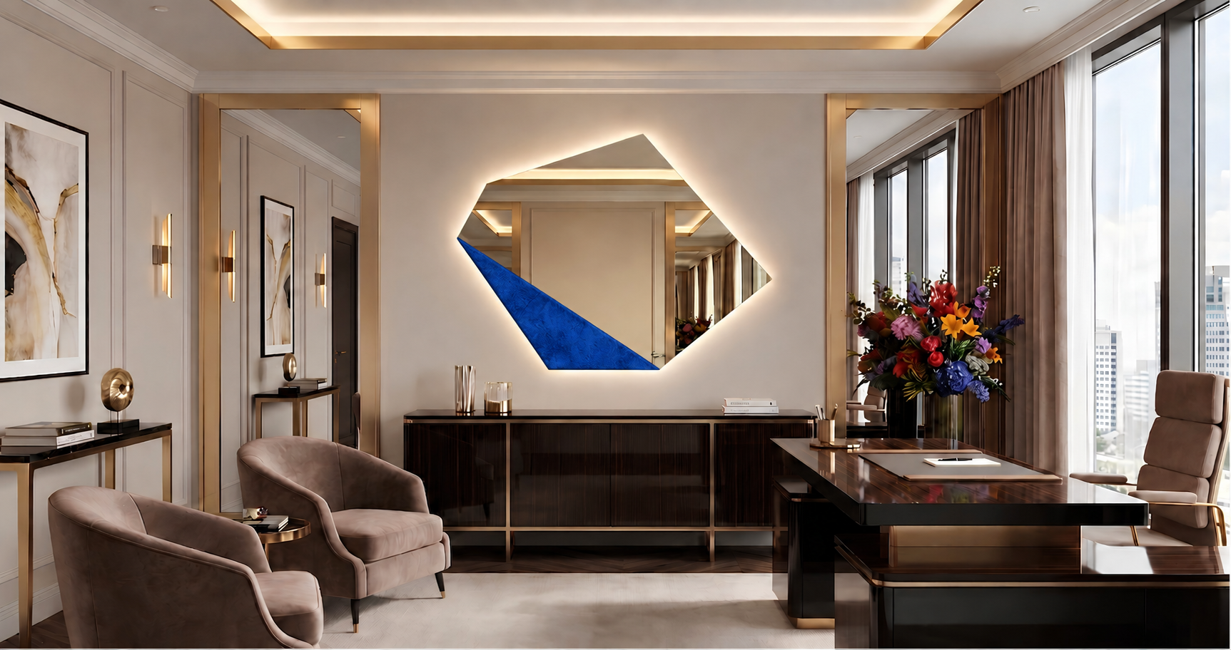 Stella – Miroir hexagonal design bicolore