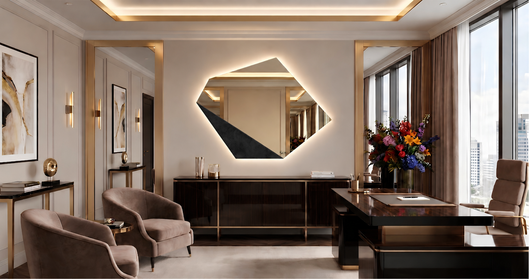 Stella – Miroir hexagonal design bicolore