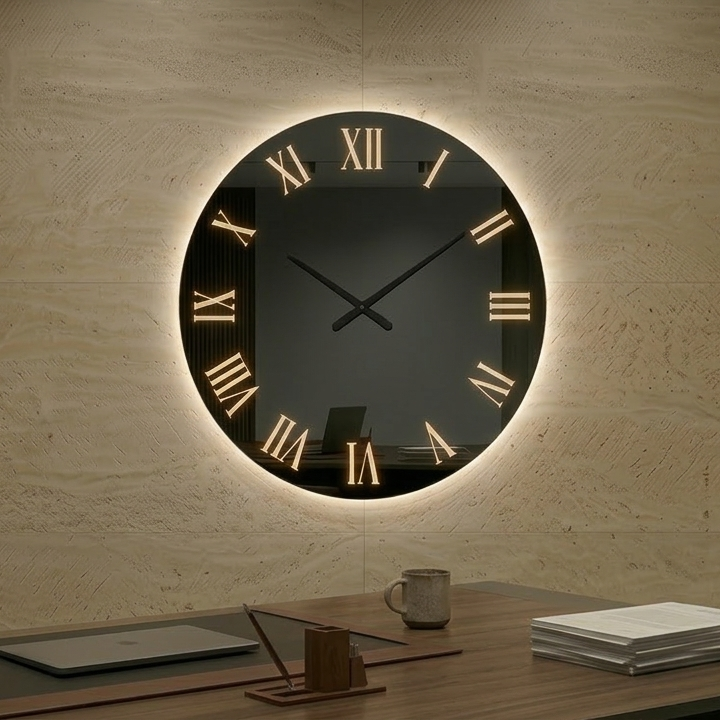 Cosmo – Horloge murale design à chiffres romains rétroéclairés