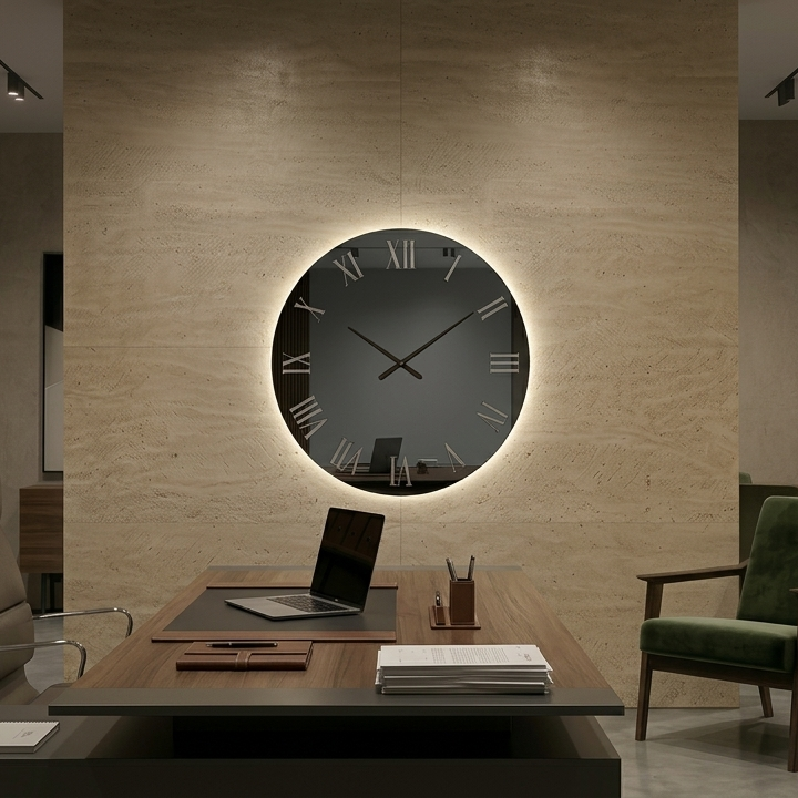 Cosmo – Horloge murale design à chiffres romains rétroéclairés