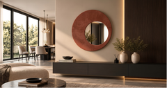 Genesi – Miroir mural circulaire avec revêtement en Alcantara