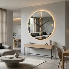 Fulmine Rond Horloge – Horloge murale ronde miroir éclair LED