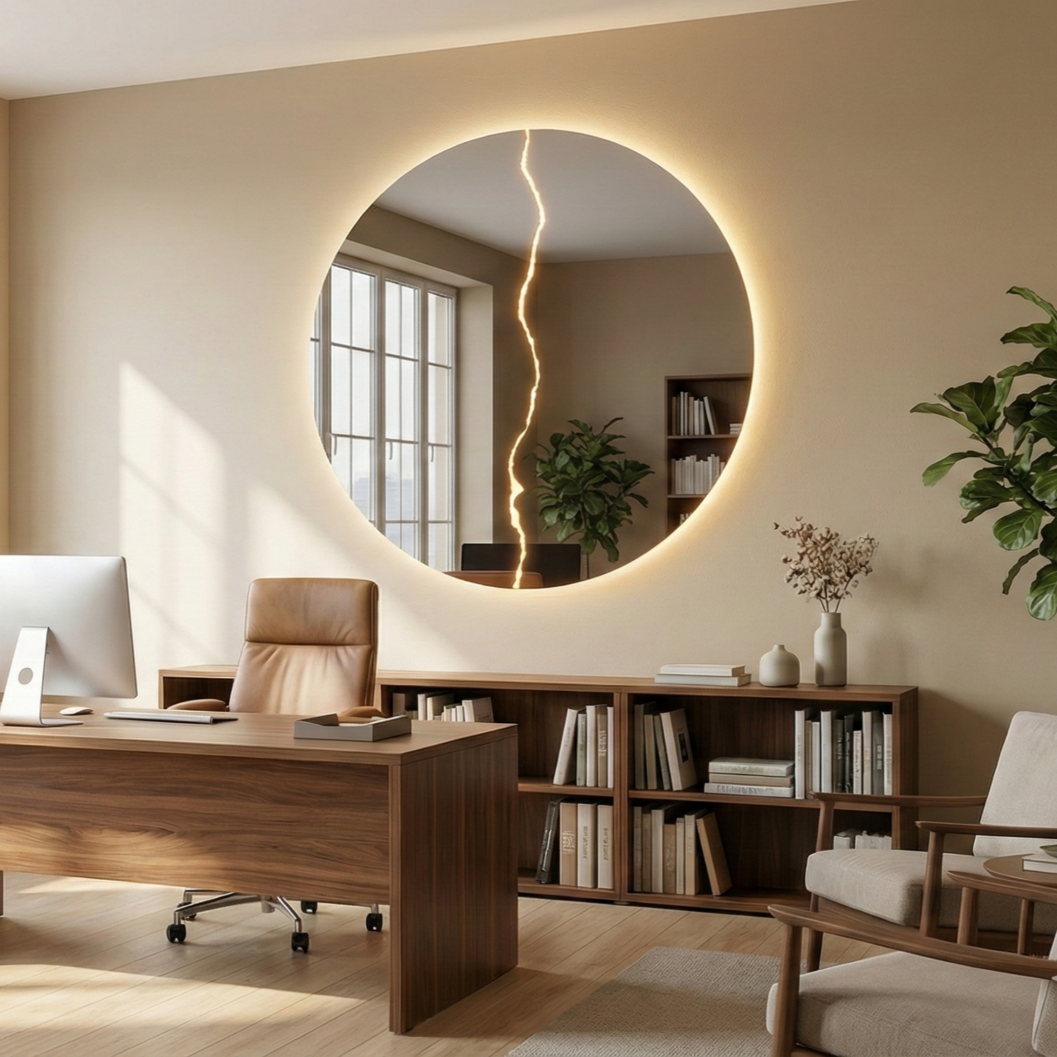 Fulmine Rotondo – Miroir rond design avec éclair LED