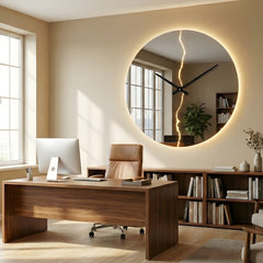 Fulmine Rond Horloge – Horloge murale ronde miroir éclair LED