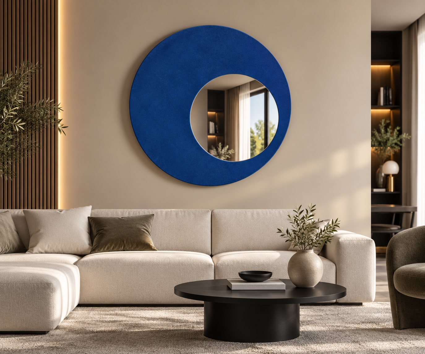 Genesi – Miroir mural circulaire avec revêtement en Alcantara