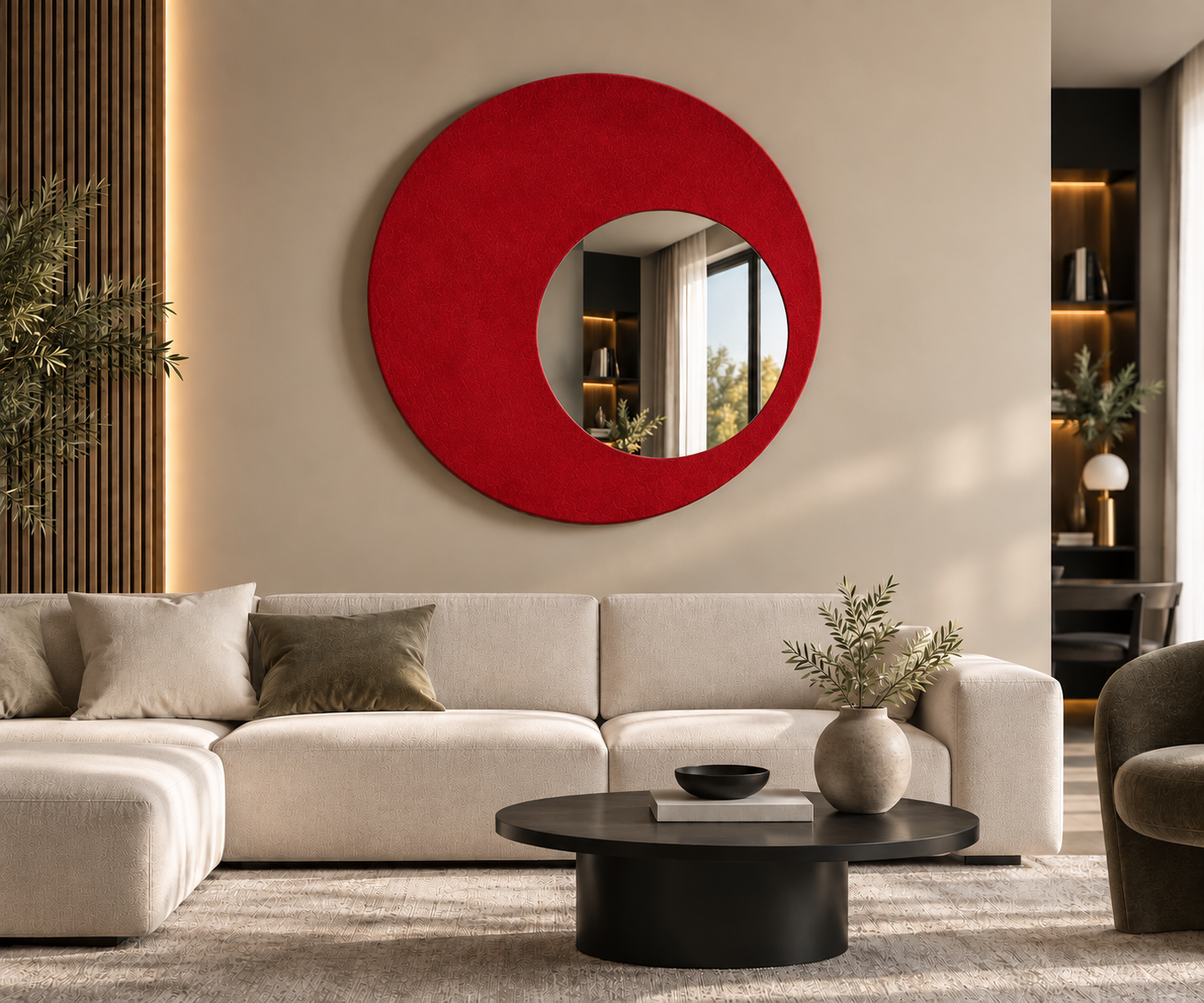 Genesi – Miroir mural circulaire avec revêtement en Alcantara