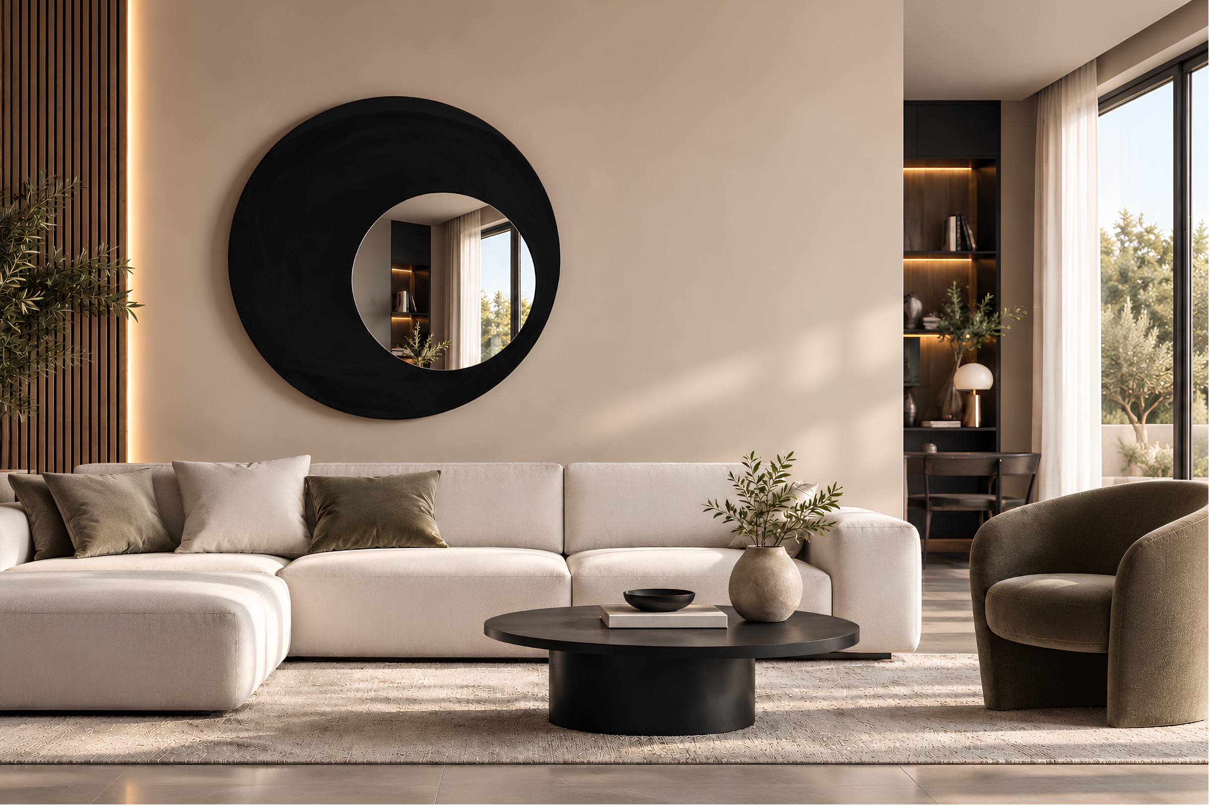 Genesi – Miroir mural circulaire avec revêtement en Alcantara